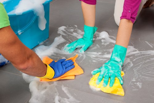 Commercial cleaning team preparing an office space in Colliers Wood
