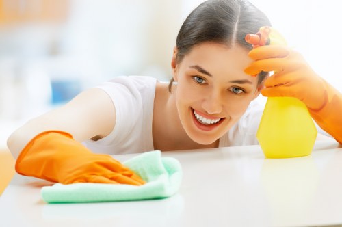 Carpet cleaning equipment and warning signs used to reduce slip risks
