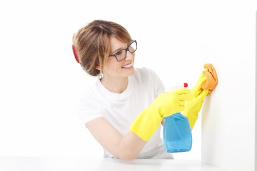 Detailed cleaning equipment and fresh finished room in Colliers Wood