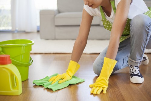 Technician treating a carpet stain and odour in a flat near Colliers Wood